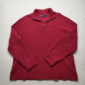 Vintage Polo Ralph Lauren Sweatshirt Mens Large Red 1/4 Zip Pullover Cotton